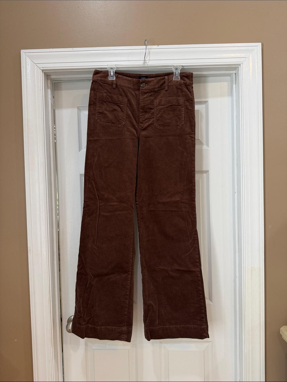 J Crew Lizzie Pocket Wide Leg Pants. Sz 8/29 TALL. Brown Corduroy